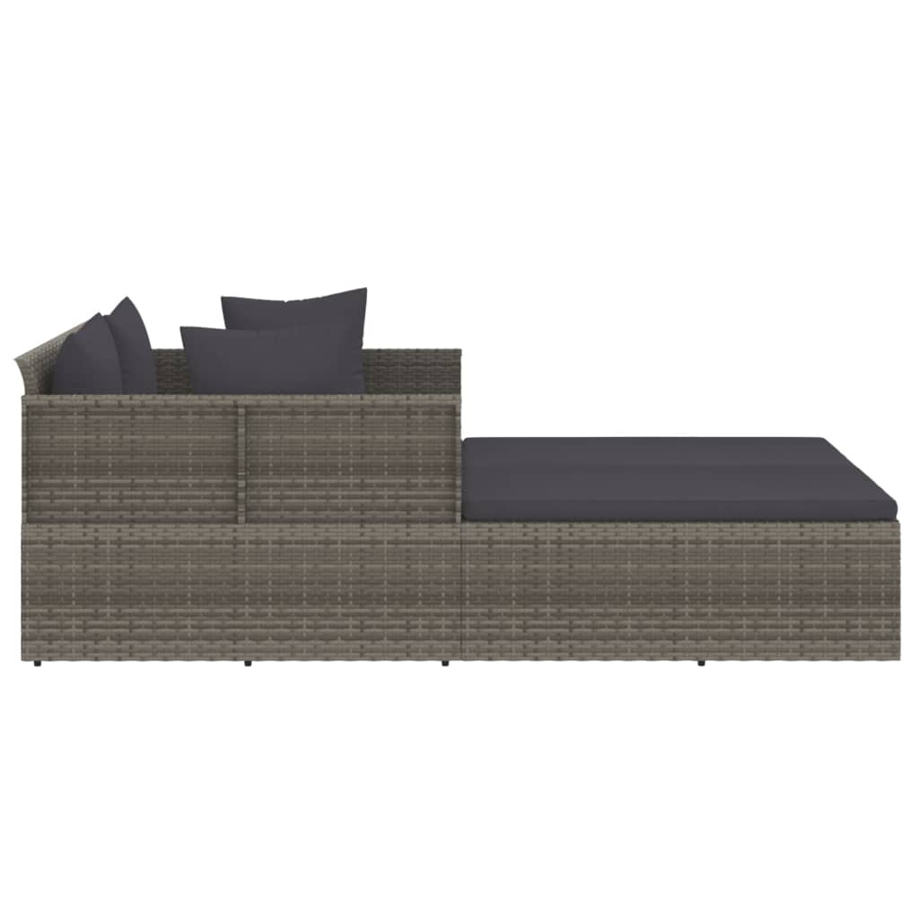 Grey Sun Lounger with Cushions 182 X 118 X 63 Cm Poly Rattan