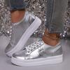 Fashion Women's Fashion Sneakers Gold Silver Low Top Casual Sports Shoes Women Metal Decor Comfortable Non Slip Walking Shoes Plus Size