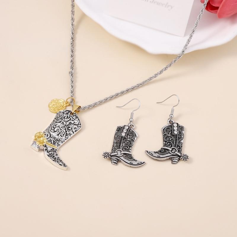 Western Cowgirl Riding Fashion Jewelry Versatile Cowboy Boot Earrings/Necklace Accessory for Casual or Dress Looks