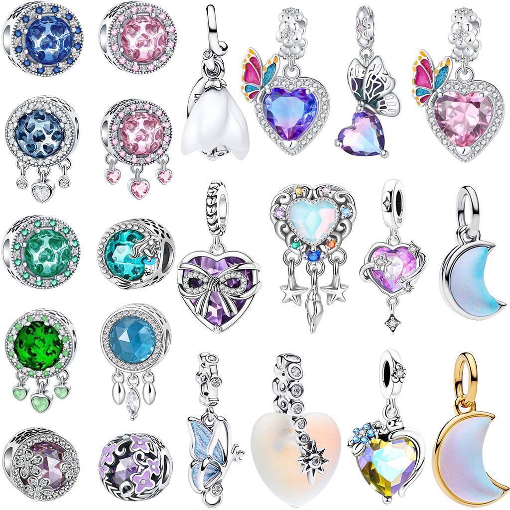 Authentic Original Copper Metal Colorful Cat's Eye Charm Bead Components Crystal Butterfly Bead Components Pendant Bead Components Compatible With
