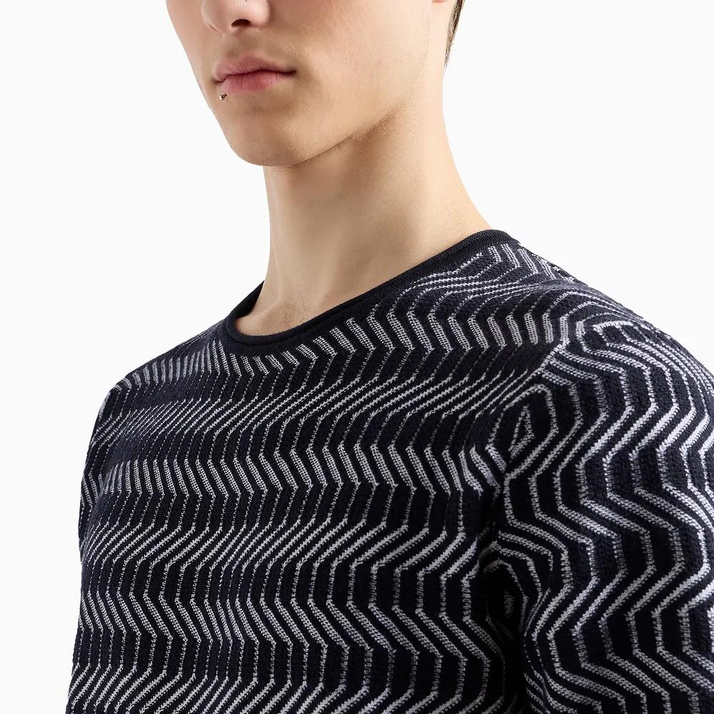 EMPORIO ARMANI Icon Virgin wool Crew neck Jumper With Two tone Op art Jacquard Motif EM000510-AF122221-FB078