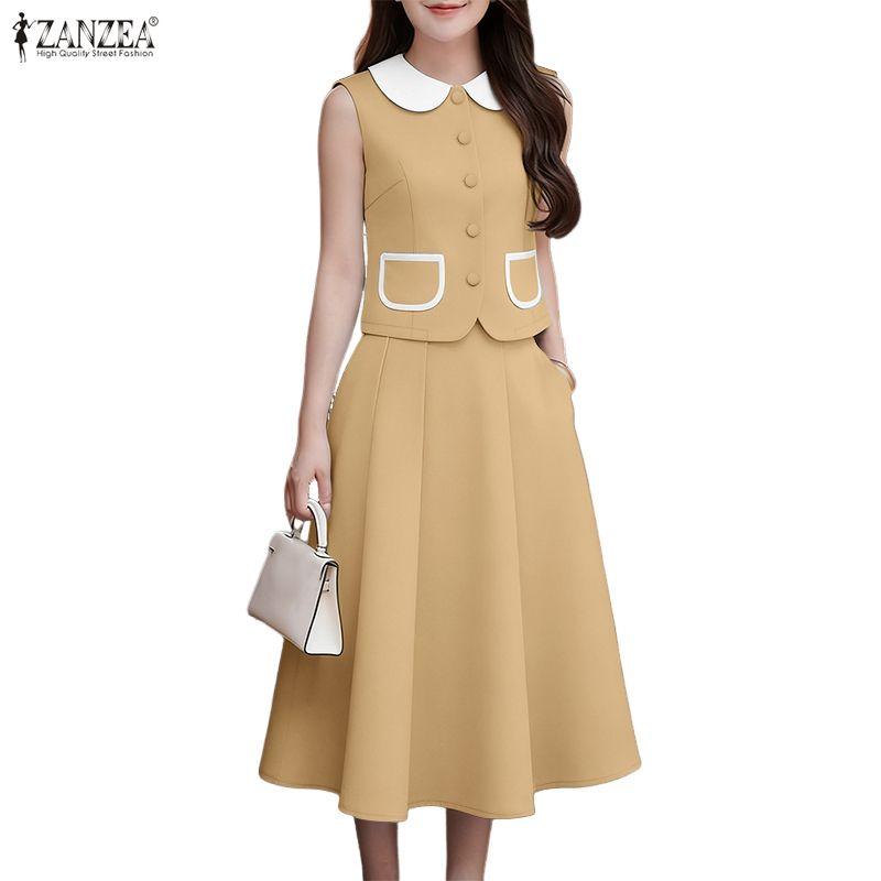 ZANZEA Women Sleeveless Vest Tops and Skirts Casual Two Piece Suit Sets