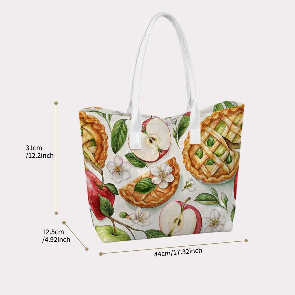 Apple Pie Pattern Tote Bag Portable Daily Shoulder Bag for Shopping