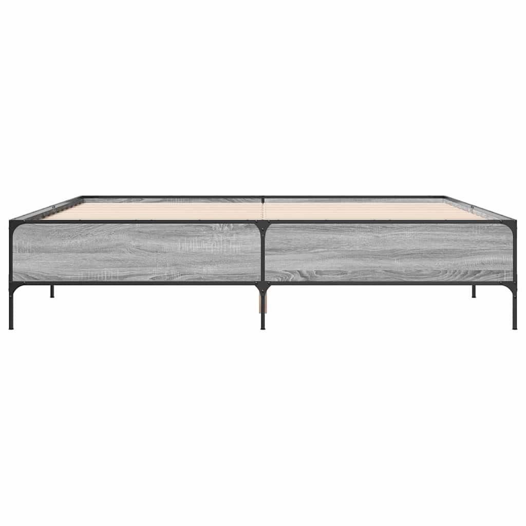 Bed Frame Grey Sonoma 200 X 200 Cm Particleboard and Metal