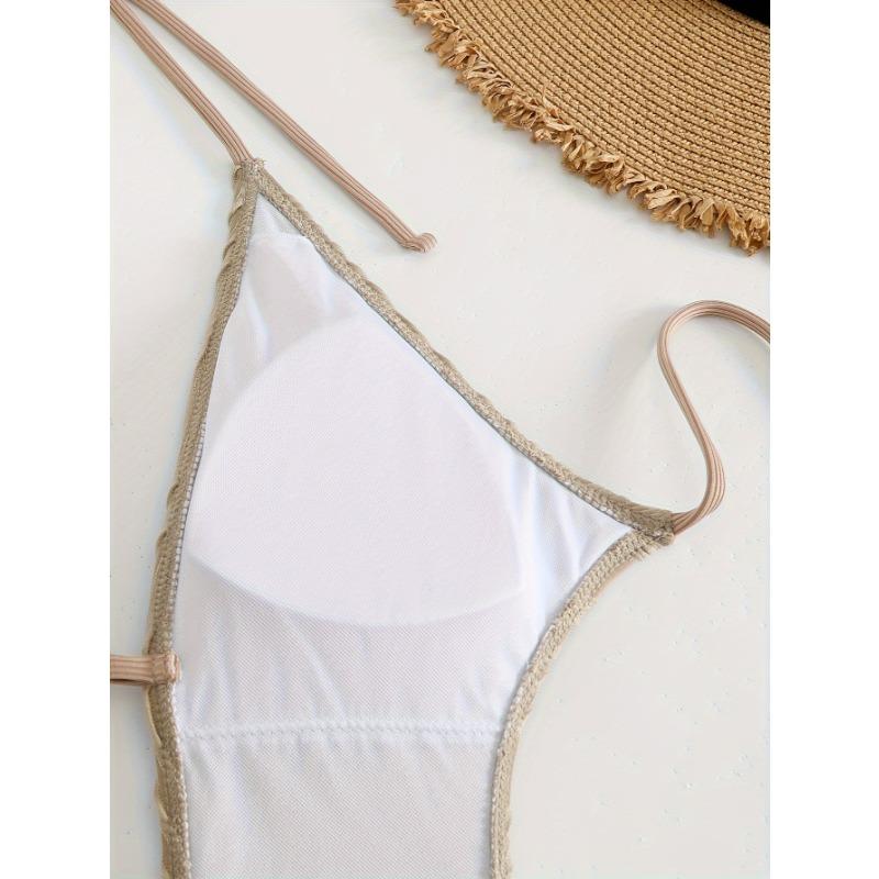 Ribbed Knit Halter Cutout One Piece Swimsuit Tie Side High Cut Bathing SuitSolid Color