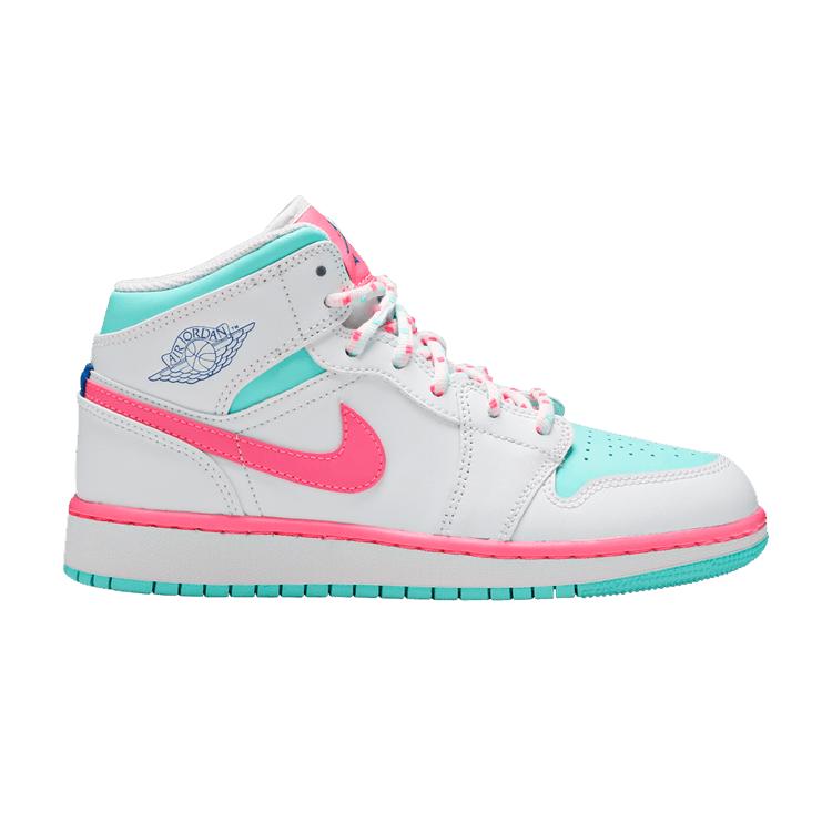 Jordan 1 Mid White Pink Green Soar (GS) 38.5