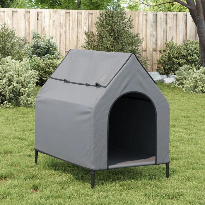 VidaXL Niche pour Chien, Chenil avec Fenêtre, Maison pour Animaux de Compagnie Jardin Terrasse Cour, Gris Clair Tissu Oxford 172591