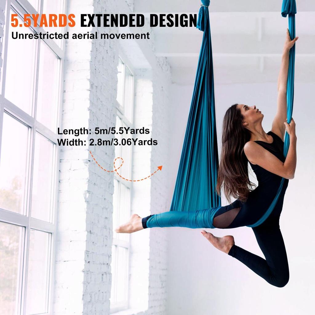 Aerial Yoga Hammock & Swing, 5.5 Yards, Aerial Yoga Starter Kit with 100gsm Nylon Fabric, Full Rigging Hardware & Easy Set-up Guide, Antigravity