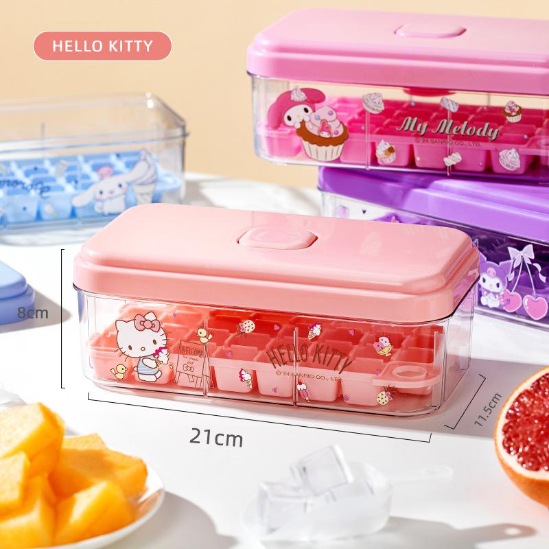 Push-Release Ice Cube Tray With Cartoon-Design, Includes Ice Scoop & Stackable Storage Bin With Lid, Easy To Fill & Release
