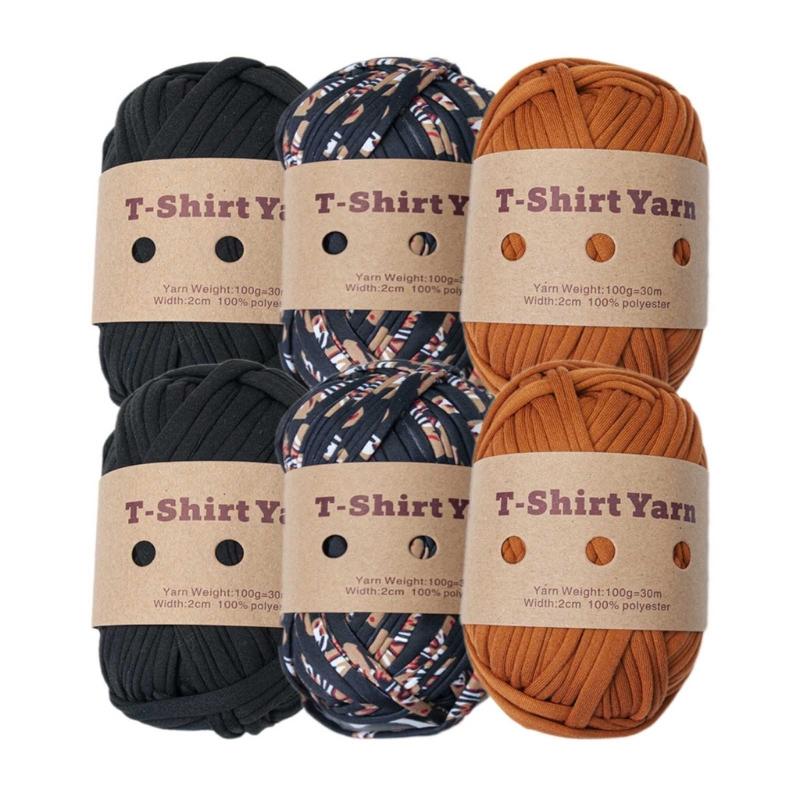 6 Rolls Handmade Fabric Strip DIY T-shirt Yarn Knitting Yarn for Knitting, Crocheting and Crafting for Hand DIY Bag