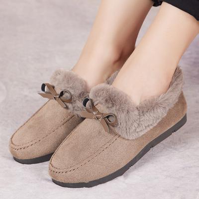 Women Winter Casual Shoes Moccasins Soft Flat Non Slip Loafers Fashion Comfort Warm Plush Bow Slip Female Cotton Shoes