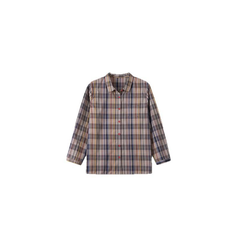 Women's Plaid Color Weave Pima Cotton Button-Up Long Sleeve Shirt - Autumn/Winter Collection, Style FSY51266