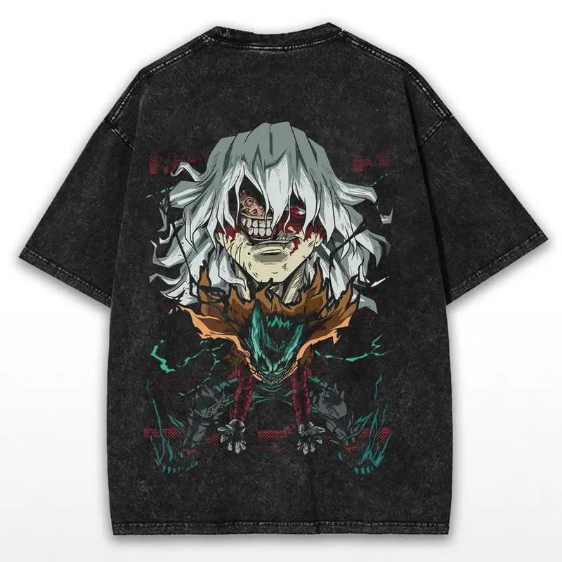 Anime My Hero Academia Printed T Shirt Shigaraki Tomura Gothic Y2k Vintage Washed T-shirt Men's Clothing Pure Cotton Tees Tops