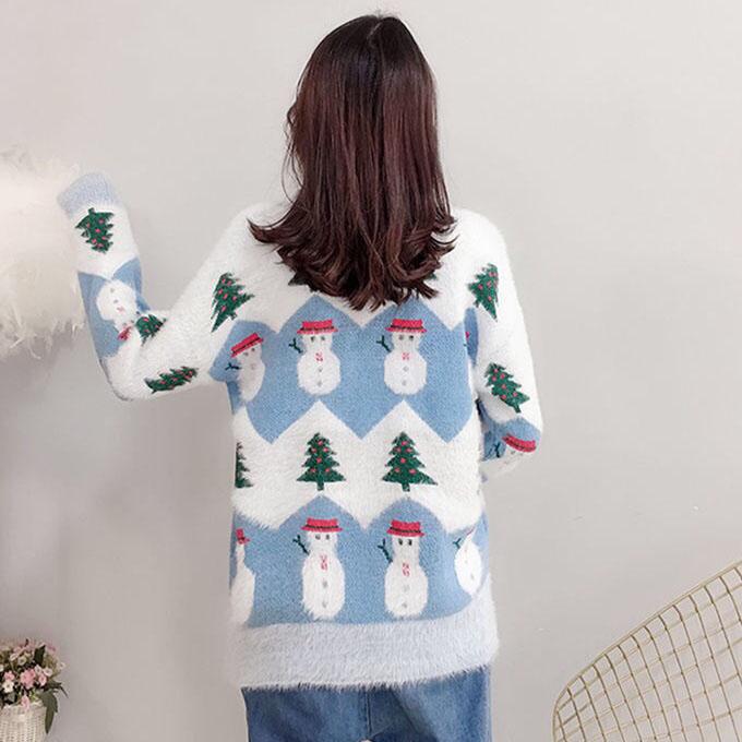 Female Large Size Vintage Loose Print Sweaters Women's Autumn and Winter Sweet Style Knitted Pullover Tops