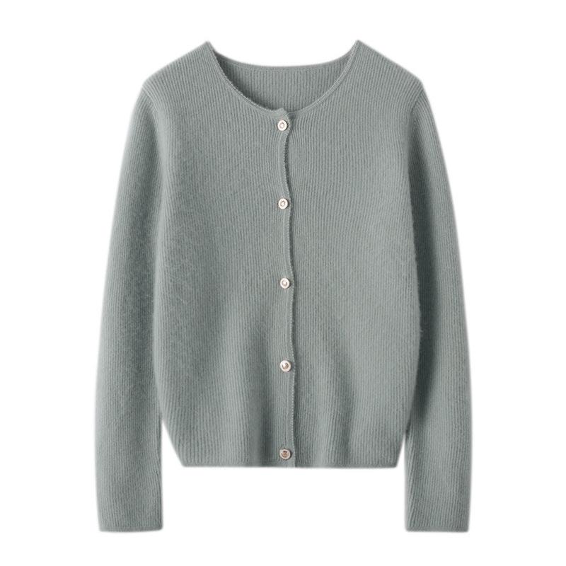 Women's 100% Pure Cashmere Cardigan - Round Neck, Long Sleeve, Button-Up Knit Sweater for Spring and Autumn