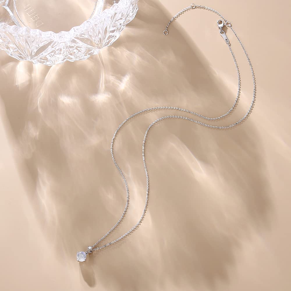 FANCIME Platinum Necklace for Natural Diamond and Moonstone June Perfect for White and Gift Wrapping Women, Pendant, Birthstone, Day, Mother's Day,