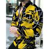 Men's Printed Long Sleeve Button Down Shirts Turn Collar Nightclub Casual Camisas Hombre Plus Size Streetwear Fashion Top