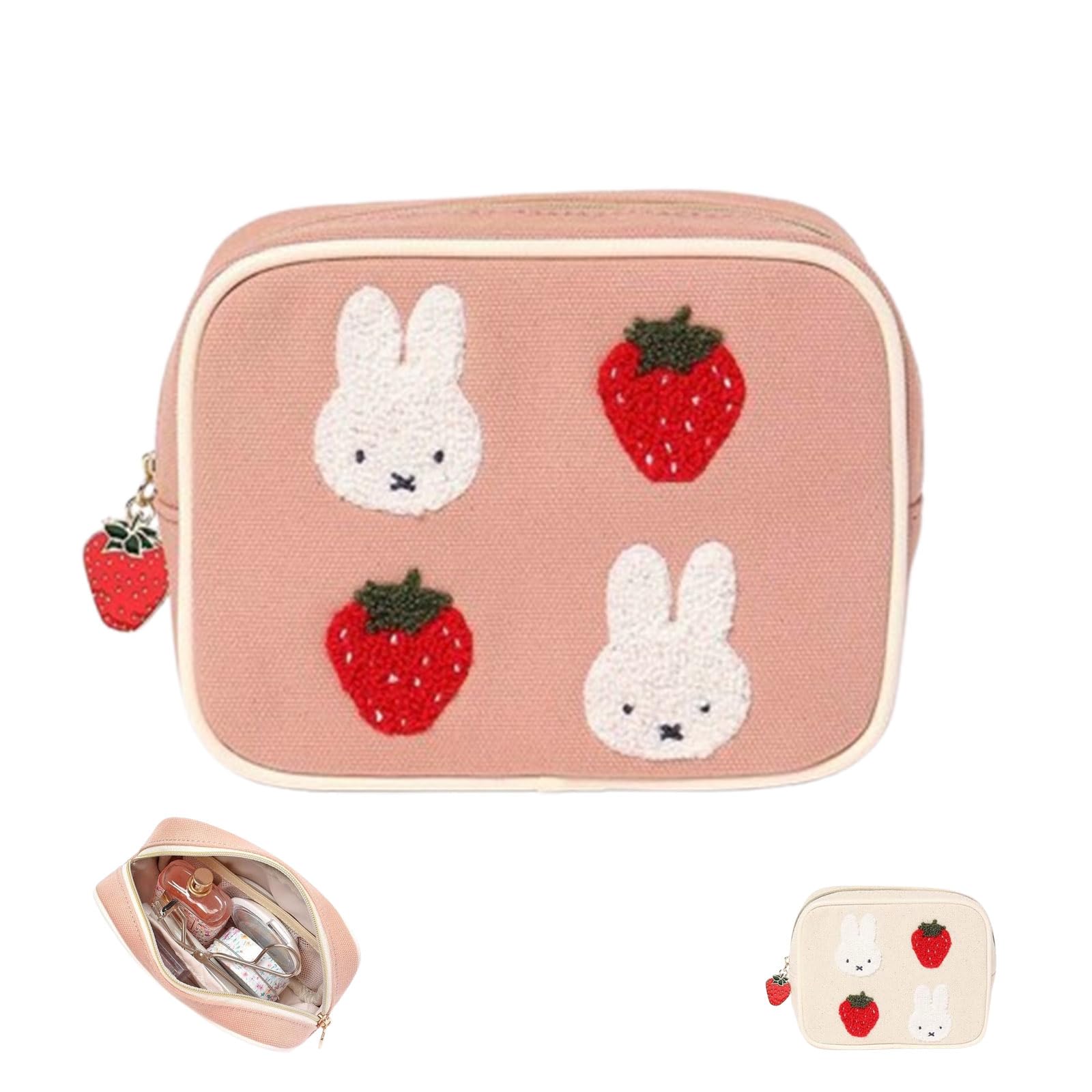 

Miffy Boris Square Pouch, Storage Pouch, Cosmetic Pouch, Mini Wallet, Small Item Case, Easy to Carry, Strawberry Embroidery, Cute, Stylish, Pink