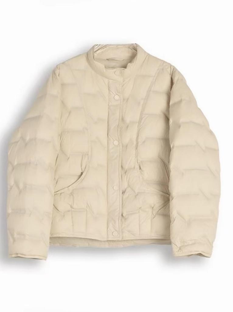 American pressed down jacket women's short stand-up collar white duck down winter fashion design sense thin coat tide