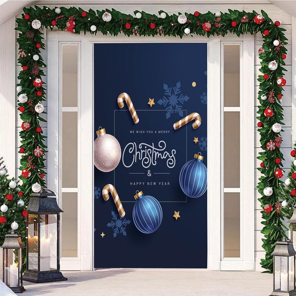 Four-Sided Stretch Christmas Door Cover - Easy Install with Festive Pattern