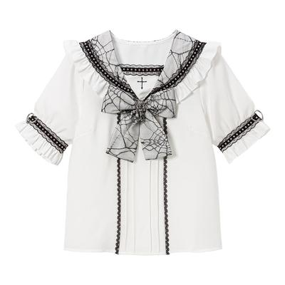 Dear My Love Women's Cross and Spider Lace Sailor Blouse, White