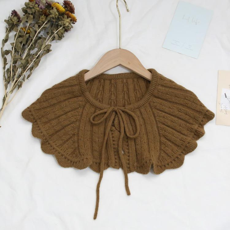 

Кукольный воротник с большим лацканом, женский вязаный крючком цветок, универсальная весенне-летняя вязаная внешняя шаль для комнаты с кондиционером верблюд