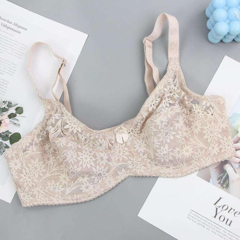 Hot Selling Sexy Back Lace Bra Ultra-thin Adjustable Traceless Underwear Women's Big Breasts Show Small Gathering Bra