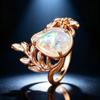 Rose Gold Branch with White Opal Water Drop Ring Vintage Hollow Floral Opal Ring