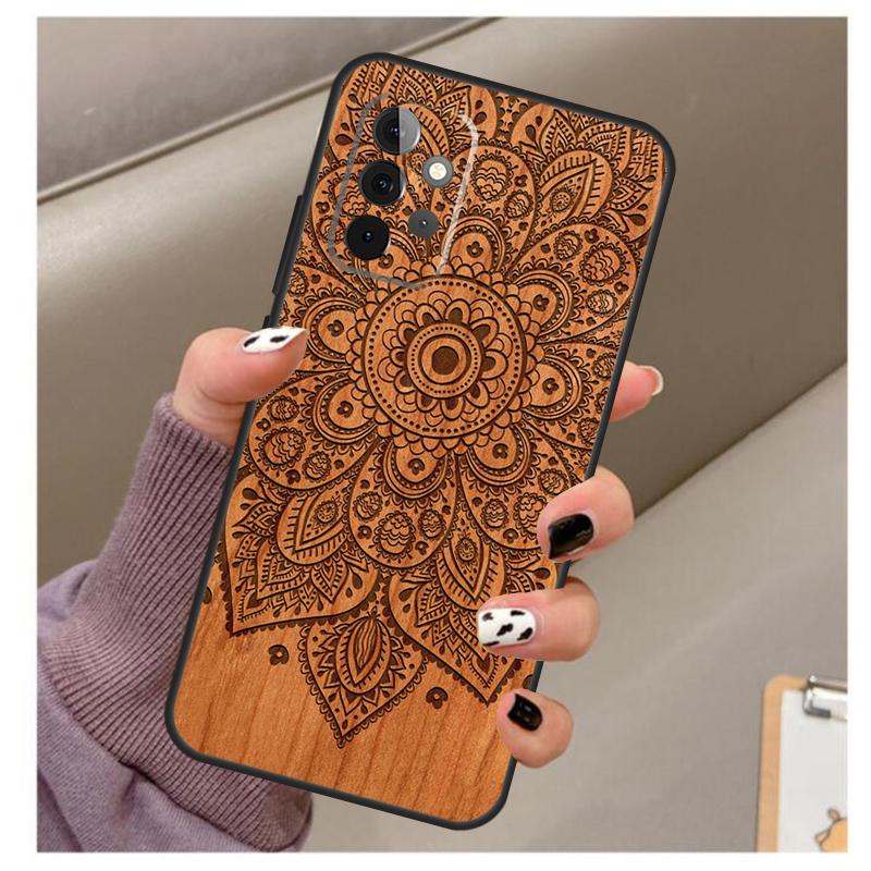 Mandala Floral Wood Case For Samsung Galaxy A32 A52 A12 A22 A16 A26 A36 A56 A06 A55 A35 A15 A54 A34 A14 A13 A53