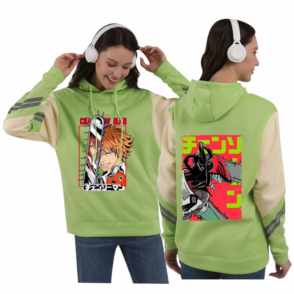 Men's Chainsaw Man Anime Patchwork Hoodie - Spring/Autumn Japanese Color Block Design