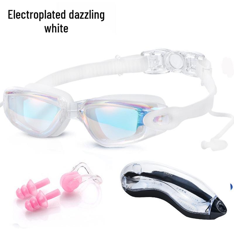 

SBART High-Definition Flat Swimming Goggles with Large Electroplated Lenses & Earplugs - Waterproof & Anti-Fog, Unisex. Flat Lens