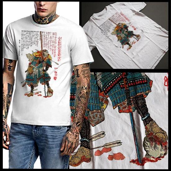 Japanese Samurai T-Shirt Feudal Era Warrior With Long Staff Katana sword new tee M