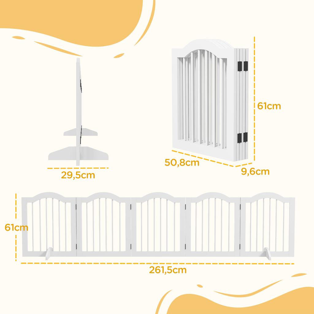 Dog Barrier Gate 5 Panels Foldable Flexible Solid Wood MDF 261.5x29.5x61 Cm White