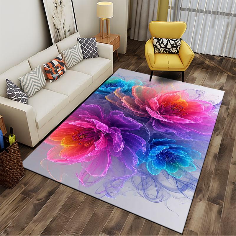 Vivid Neon Flower Pattern Carpet Suitable As a Non-slip Mat for the Living Room or Bedroom Sofa
