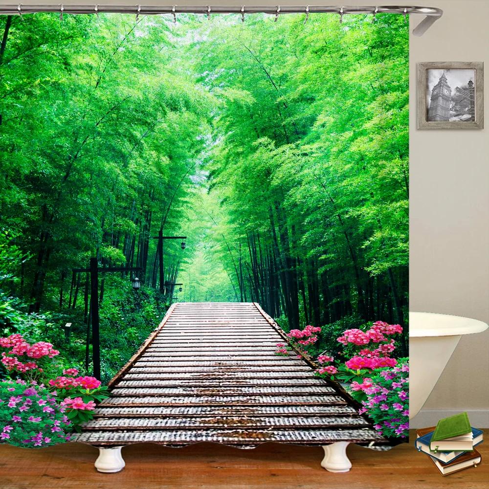 Bathroom Shower Curtain 3D Nature Forest Landscape Print Polyester Waterproof Curtain Home Decoration Curtain with Hook 180x200