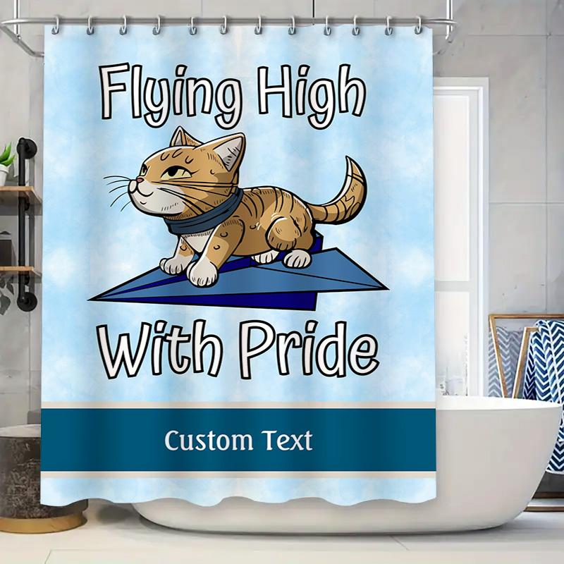 

Shower Curtain Cat Yoga Print Bathroom Decor Blue Sky Background Personalize Your Own Text Perfect Gift Idea For Pet W60H190(CM)-1 Pcs