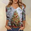 3/4 Sleeve Shirts For Women Print Christmas Tees Blouses Casual Plus Size Basic Tops Pullover
