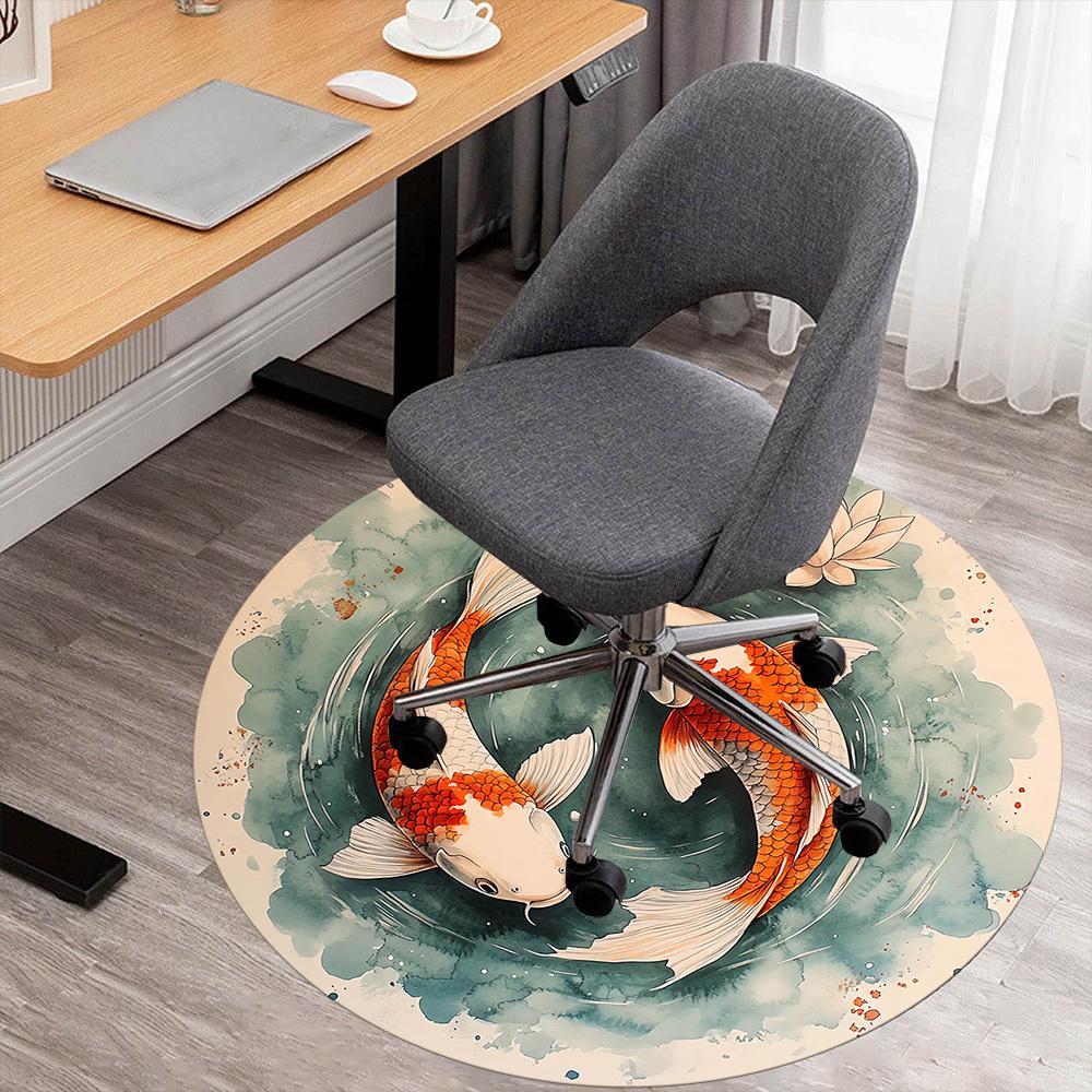 

1 шт. Кои Рыба Лотос Круглый Коврик для Стула Ковер для Зоны - Нескользящий, Напольный Коврик для Офиса, Спальни и Декора Помещений -1002116 80cm by 80cm