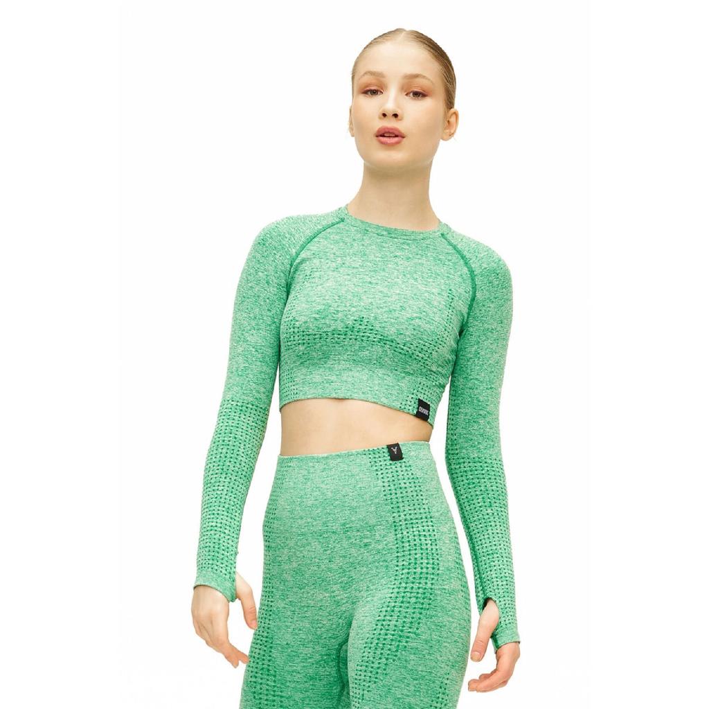 Seamless High Waist / Seamles Gathering Bottom Top Set Leggings And Long Sleeve Bustier S-1905