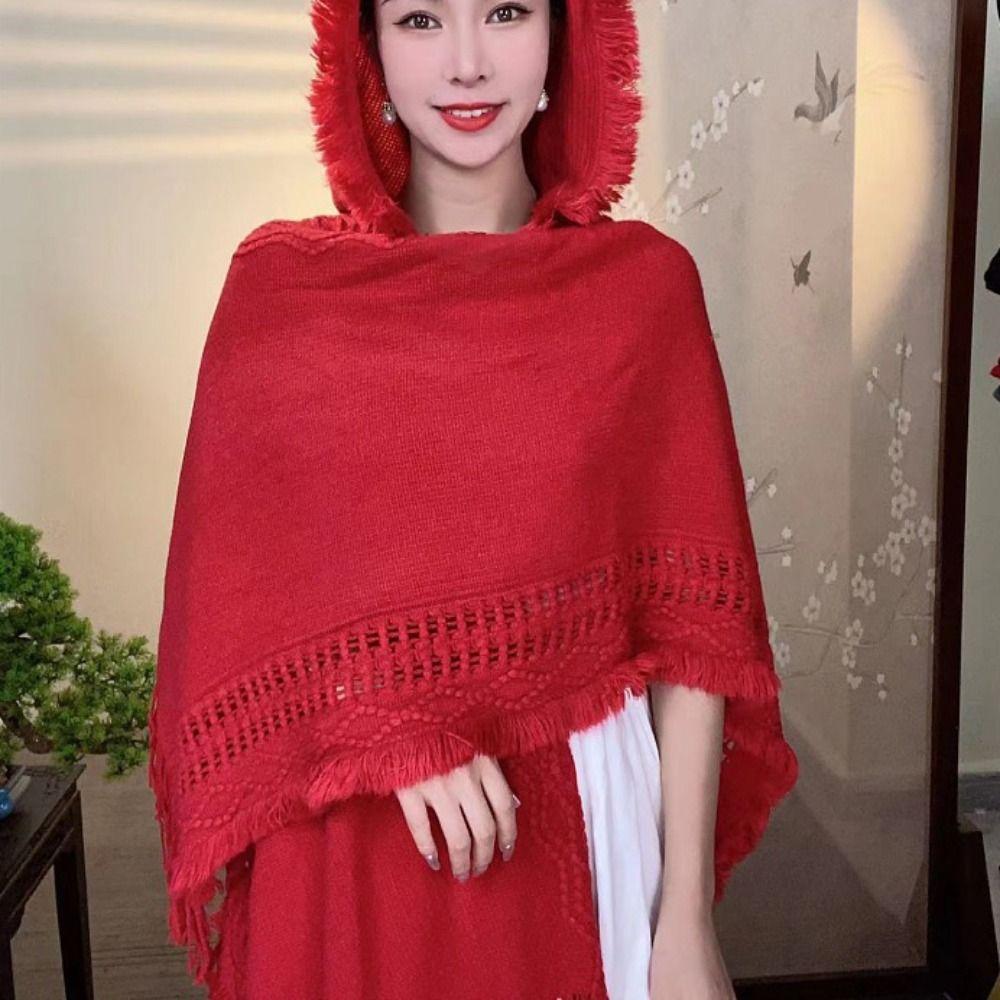 Crochet Top Knitted Hoodie Shawl Wrap Evening Capes Elegant Women Cloak Travel