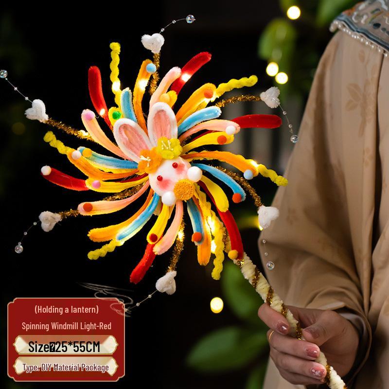 Lanterna Giratória Luminosa Feita à Mão para o Festival do Meio Outono - Kit DIY de Lanterna de Flores para Crianças
