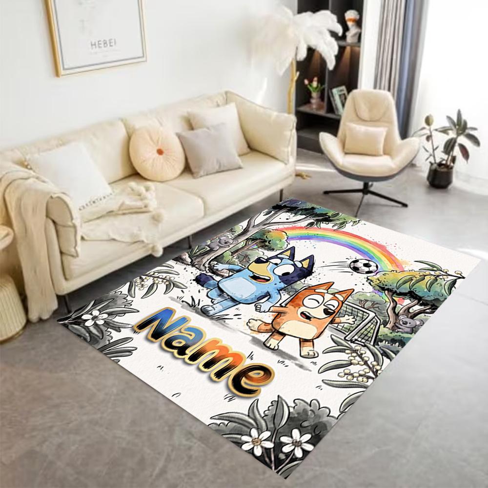 Bluey's Soccer Adventure Customized Name Floor Mat Perfect for Foyer Entryway Dining Room Hallway Anti-slip Rug Decorate Offices