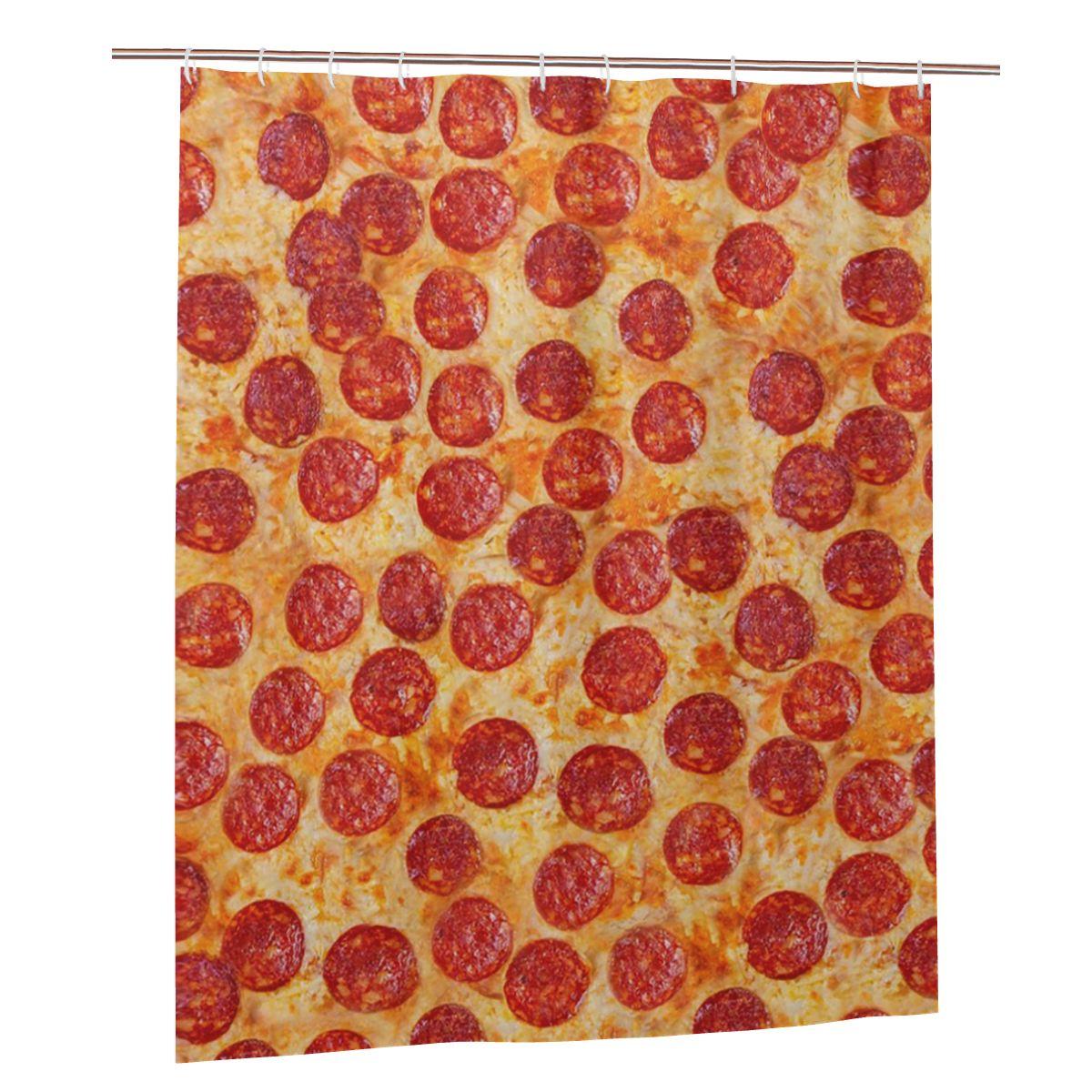 

Realistic Pepperoni Pizza Pattern Shower Curtain Bathroom Polyester Waterproof Bath Curtains With Hooks W60H190(CM)-1 Pcs