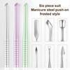 6 In 1 Nail Beveled Head Stainless Steel Cuticle Pusher Nail Art Sanding Tablet Manicure Sticks Tool For Salon Nails Accessories