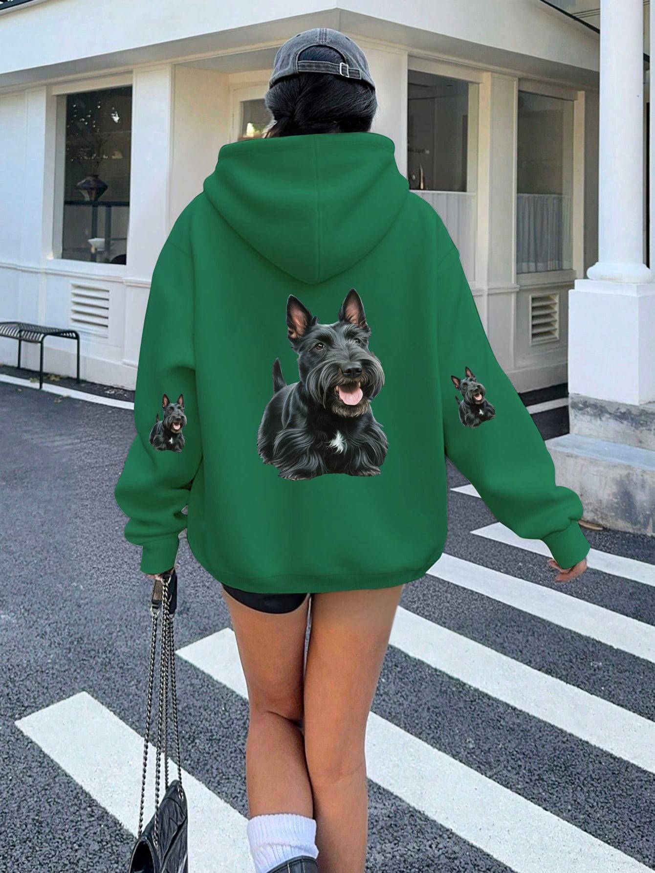 Иллюстрация собаки черный шотландский терьер женские толстовки S зелёный