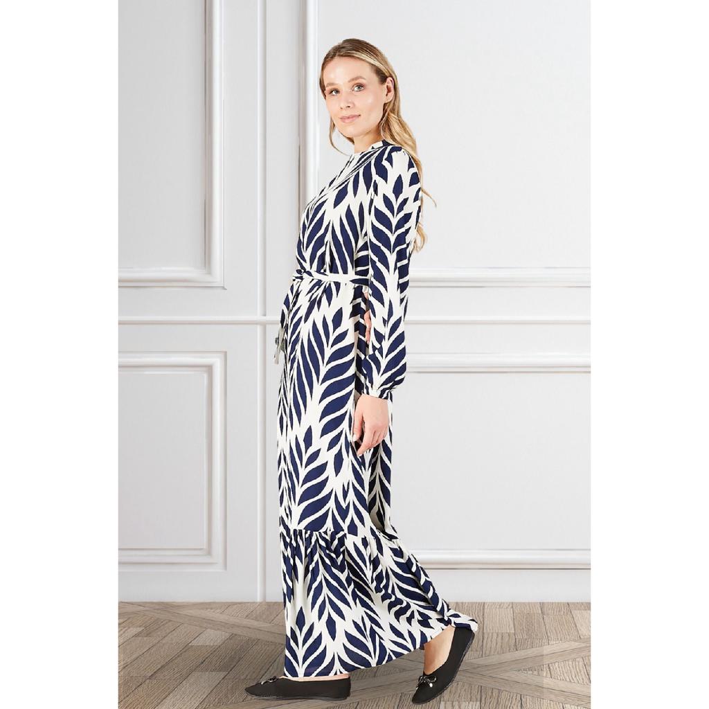 Women's Magnificent Collar Plus Size Dress Hijab Viscose Fabric Pleated And Pleated Dress