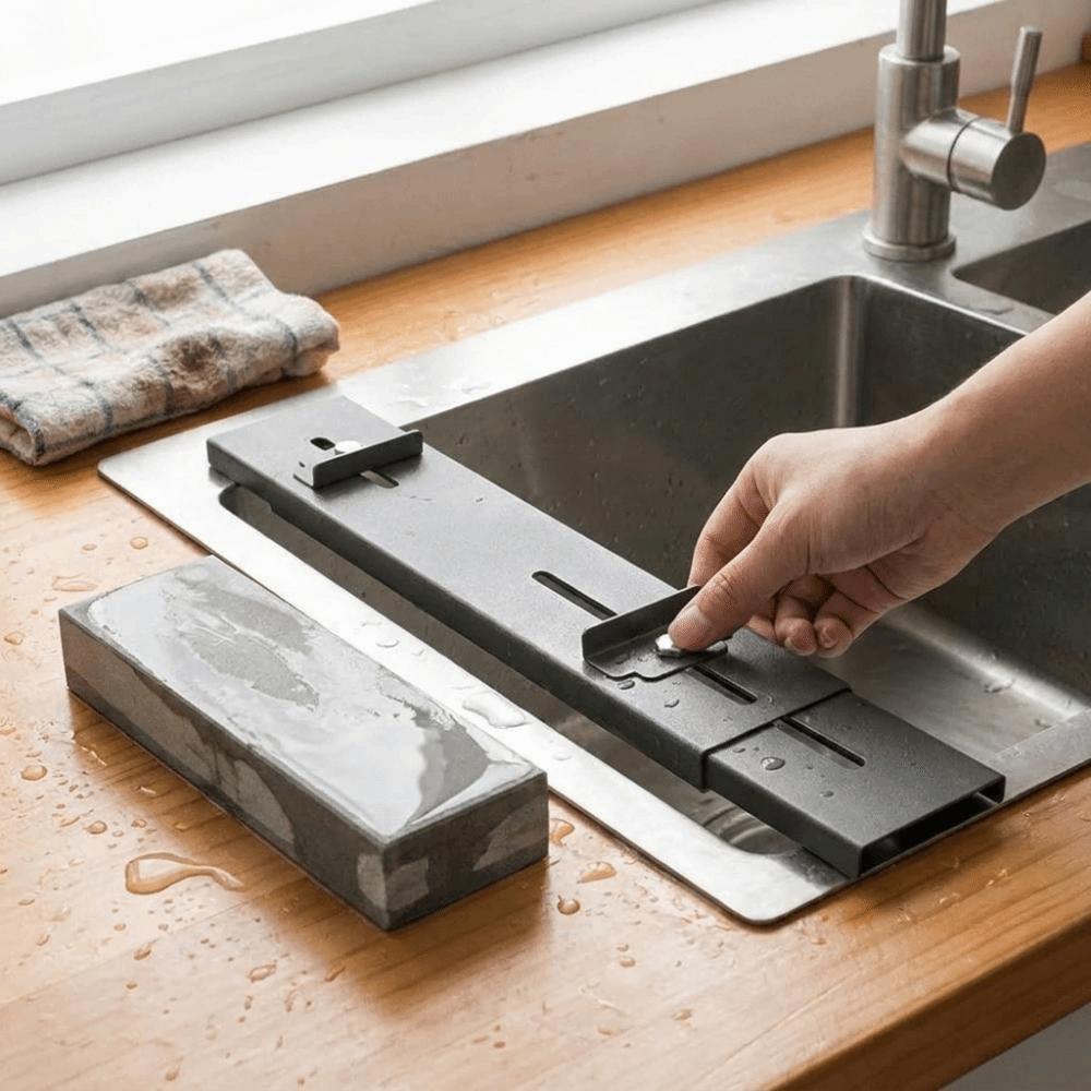 Retractable Sink Mounted Sharpener Stand Carbon Steel Whetstone Grinder Rack  Household