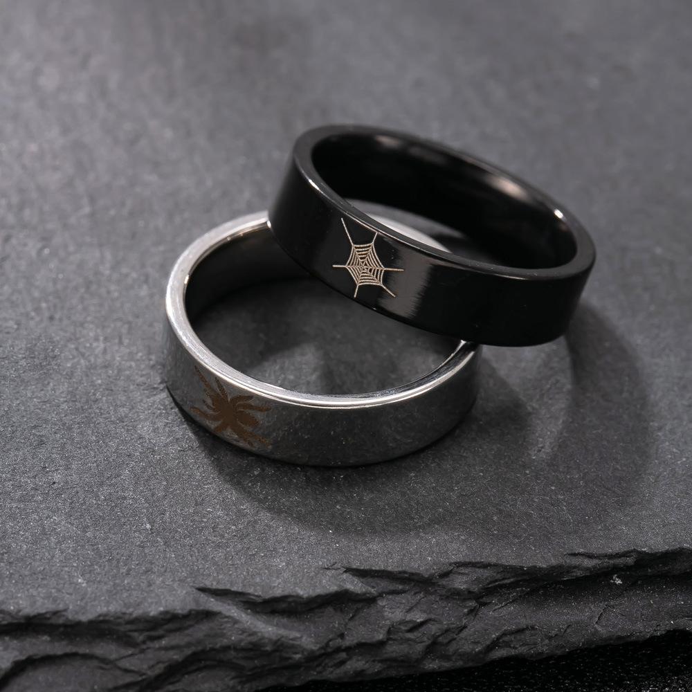 Titanium Steel Jewelry Marked Spider Web Bat Couple Rings Personality Punk Stainless Steel Ring Set