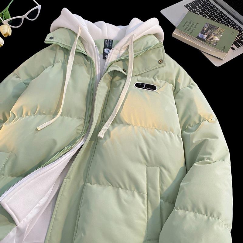 

2025 autumn and winter new couple cotton clothes fake two hooded thickened thermal cotton clothes ins fashion coat S