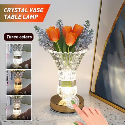 USB-Laden Kristallvase LED-Tischlampe Touch-Schalter Dreifarbig Dimmbar Schlafzimmer Heimdekor Beleuchtung Modische Kleine Tischlampe